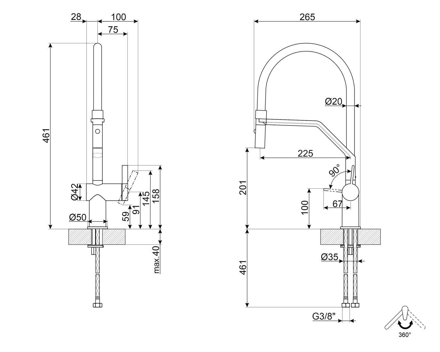 GRIFO DE COCINA SEMI-PROFESSIONAL MONOMANDO FLEXI NEGRO – REF: MID20MN - Imagen 3